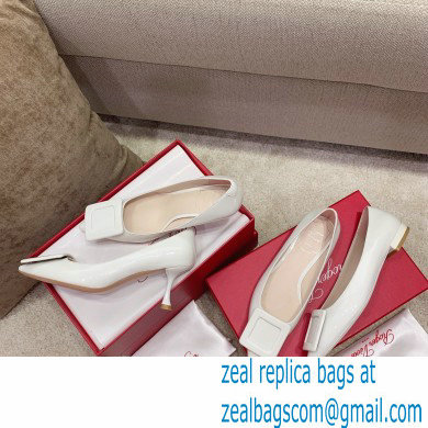 Roger Vivier Heel 2cm/6.5cm/8.5cm Viv' In The City Lacquered Buckle Ballerinas/Pumps Patent White