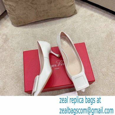 Roger Vivier Heel 2cm/6.5cm/8.5cm Viv' In The City Lacquered Buckle Ballerinas/Pumps Patent White