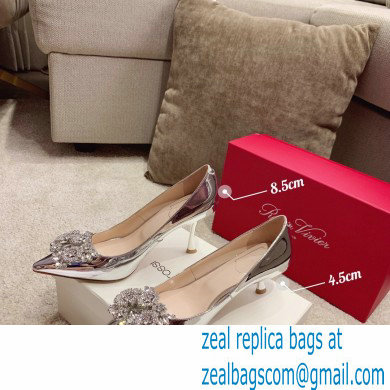 Roger Vivier Heel 4.5cm/8.5cm Flower Strass Buckle Pumps Mirror Silver