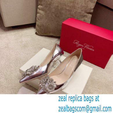 Roger Vivier Heel 4.5cm/8.5cm Flower Strass Buckle Pumps Mirror Silver - Click Image to Close