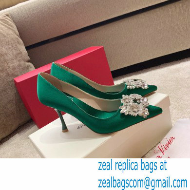 Roger Vivier Heel 4.5cm/8.5cm Flower Strass Buckle Pumps Satin Green