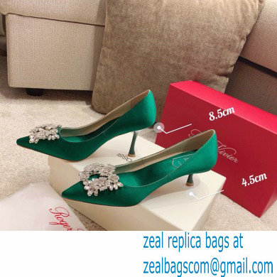 Roger Vivier Heel 4.5cm/8.5cm Flower Strass Buckle Pumps Satin Green