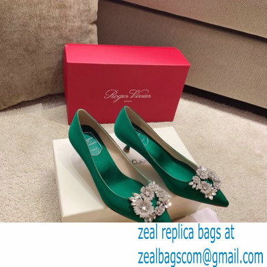 Roger Vivier Heel 4.5cm/8.5cm Flower Strass Buckle Pumps Satin Green