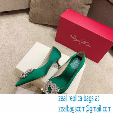 Roger Vivier Heel 4.5cm/8.5cm Flower Strass Buckle Pumps Satin Green