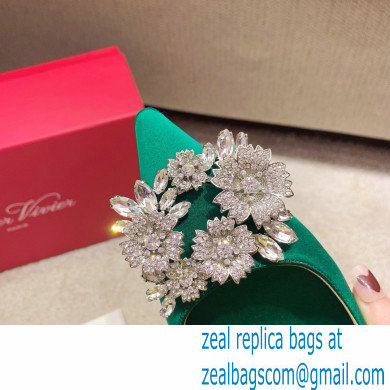 Roger Vivier Heel 4.5cm/8.5cm Flower Strass Buckle Pumps Satin Green