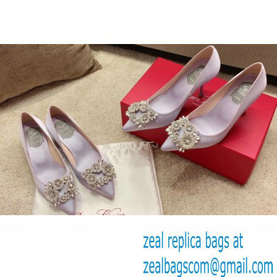 Roger Vivier Heel 4.5cm/8.5cm Flower Strass Buckle Pumps Satin Lilac - Click Image to Close