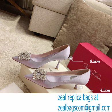 Roger Vivier Heel 4.5cm/8.5cm Flower Strass Buckle Pumps Satin Lilac - Click Image to Close