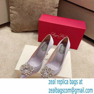 Roger Vivier Heel 4.5cm/8.5cm Flower Strass Buckle Pumps Satin Lilac - Click Image to Close