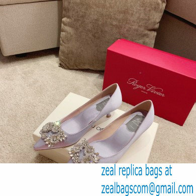 Roger Vivier Heel 4.5cm/8.5cm Flower Strass Buckle Pumps Satin Lilac - Click Image to Close