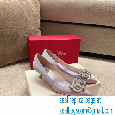 Roger Vivier Heel 4.5cm/8.5cm Flower Strass Buckle Pumps Satin Lilac - Click Image to Close