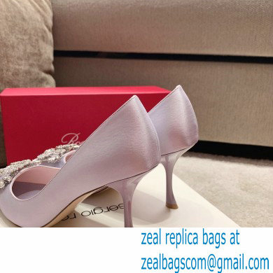 Roger Vivier Heel 4.5cm/8.5cm Flower Strass Buckle Pumps Satin Lilac - Click Image to Close