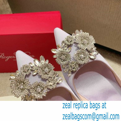 Roger Vivier Heel 4.5cm/8.5cm Flower Strass Buckle Pumps Satin Lilac - Click Image to Close