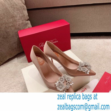 Roger Vivier Heel 4.5cm/8.5cm Flower Strass Buckle Pumps Satin Nude