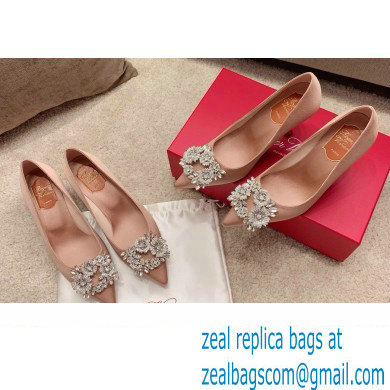 Roger Vivier Heel 4.5cm/8.5cm Flower Strass Buckle Pumps Satin Nude