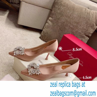 Roger Vivier Heel 4.5cm/8.5cm Flower Strass Buckle Pumps Satin Nude