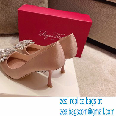 Roger Vivier Heel 4.5cm/8.5cm Flower Strass Buckle Pumps Satin Nude - Click Image to Close