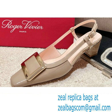 Roger Vivier Heel 4.5cm Belle Vivier Metal Buckle Slingback Pumps in Patent Leather Beige