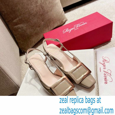 Roger Vivier Heel 4.5cm Belle Vivier Metal Buckle Slingback Pumps in Patent Leather Beige