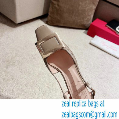 Roger Vivier Heel 4.5cm Belle Vivier Metal Buckle Slingback Pumps in Patent Leather Beige - Click Image to Close