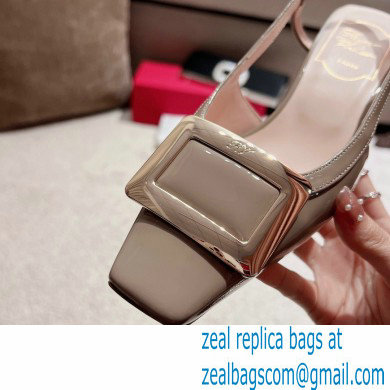 Roger Vivier Heel 4.5cm Belle Vivier Metal Buckle Slingback Pumps in Patent Leather Beige - Click Image to Close