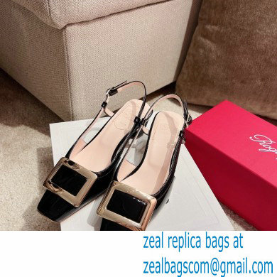 Roger Vivier Heel 4.5cm Belle Vivier Metal Buckle Slingback Pumps in Patent Leather Black