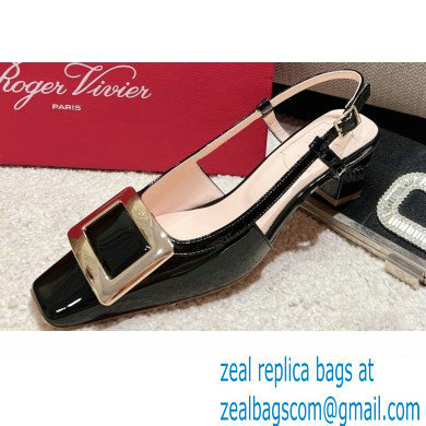 Roger Vivier Heel 4.5cm Belle Vivier Metal Buckle Slingback Pumps in Patent Leather Black