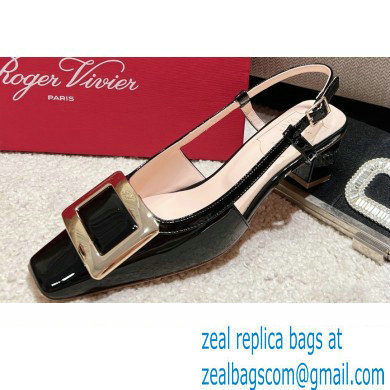 Roger Vivier Heel 4.5cm Belle Vivier Metal Buckle Slingback Pumps in Patent Leather Black - Click Image to Close