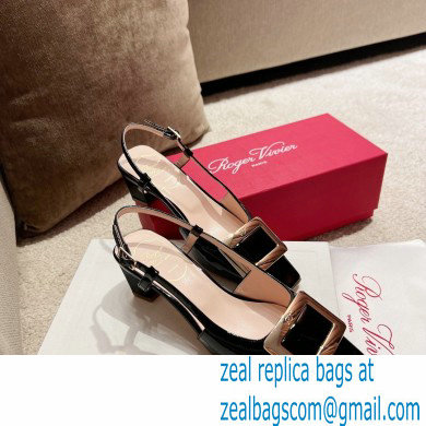 Roger Vivier Heel 4.5cm Belle Vivier Metal Buckle Slingback Pumps in Patent Leather Black