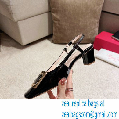 Roger Vivier Heel 4.5cm Belle Vivier Metal Buckle Slingback Pumps in Patent Leather Black - Click Image to Close