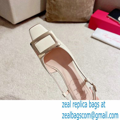 Roger Vivier Heel 4.5cm Belle Vivier Metal Buckle Slingback Pumps in Patent Leather White