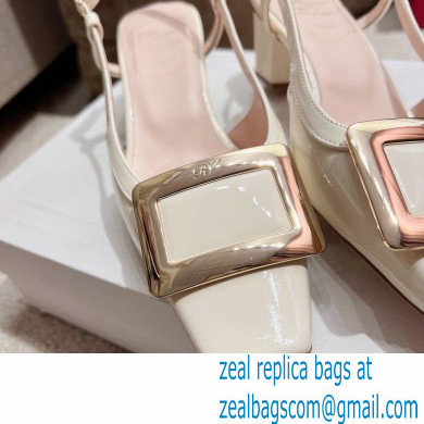 Roger Vivier Heel 4.5cm Belle Vivier Metal Buckle Slingback Pumps in Patent Leather White