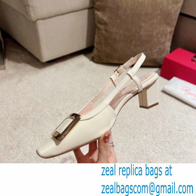 Roger Vivier Heel 4.5cm Belle Vivier Metal Buckle Slingback Pumps in Patent Leather White