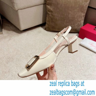 Roger Vivier Heel 4.5cm Belle Vivier Metal Buckle Slingback Pumps in Patent Leather White - Click Image to Close