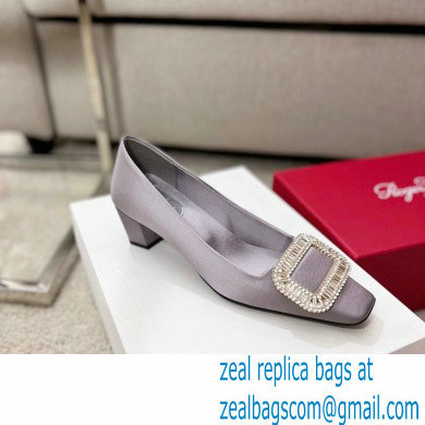 Roger Vivier Heel 4.5cm Belle Vivier Pilgrim Buckle Pumps in Satin Gray - Click Image to Close