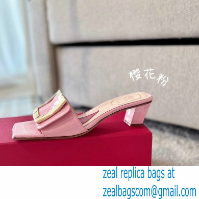 Roger Vivier Heel 4.5cm Love Metal Buckle Mules in Patent Leather Pink - Click Image to Close