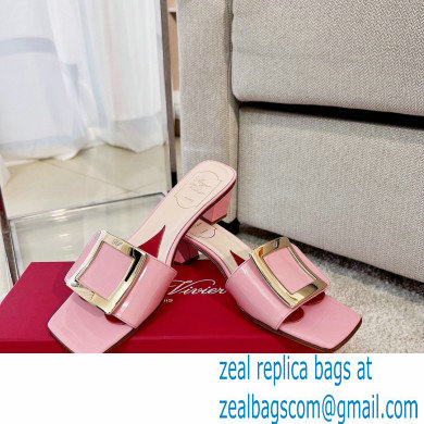 Roger Vivier Heel 4.5cm Love Metal Buckle Mules in Patent Leather Pink - Click Image to Close