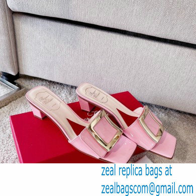 Roger Vivier Heel 4.5cm Love Metal Buckle Mules in Patent Leather Pink - Click Image to Close