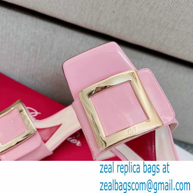 Roger Vivier Heel 4.5cm Love Metal Buckle Mules in Patent Leather Pink - Click Image to Close