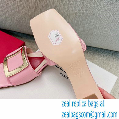 Roger Vivier Heel 4.5cm Love Metal Buckle Mules in Patent Leather Pink