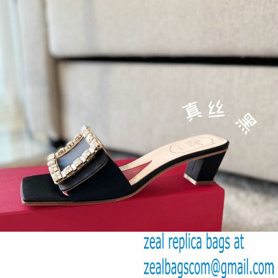 Roger Vivier Heel 4.5cm Love Rhinestone Buckle Mules Satin Black