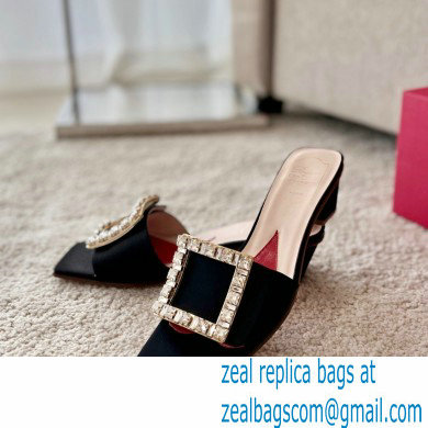 Roger Vivier Heel 4.5cm Love Rhinestone Buckle Mules Satin Black