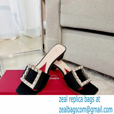 Roger Vivier Heel 4.5cm Love Rhinestone Buckle Mules Satin Black