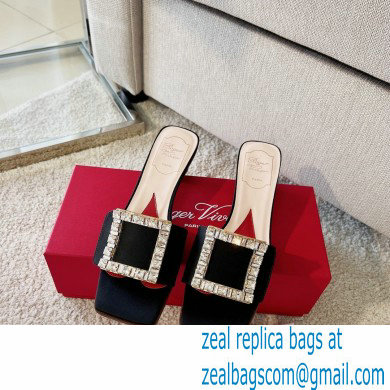 Roger Vivier Heel 4.5cm Love Rhinestone Buckle Mules Satin Black - Click Image to Close