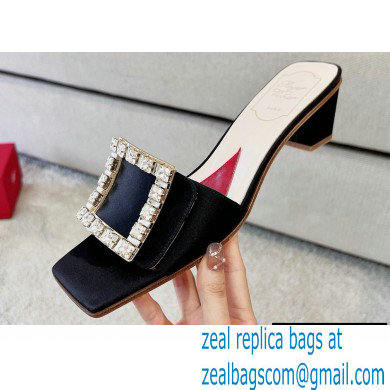 Roger Vivier Heel 4.5cm Love Rhinestone Buckle Mules Satin Black - Click Image to Close