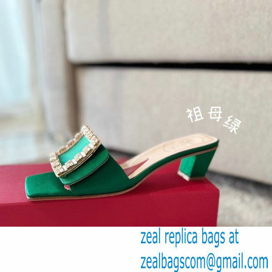 Roger Vivier Heel 4.5cm Love Rhinestone Buckle Mules Satin Green