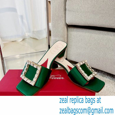 Roger Vivier Heel 4.5cm Love Rhinestone Buckle Mules Satin Green