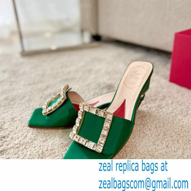 Roger Vivier Heel 4.5cm Love Rhinestone Buckle Mules Satin Green