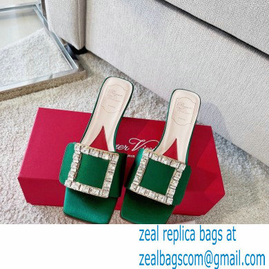 Roger Vivier Heel 4.5cm Love Rhinestone Buckle Mules Satin Green