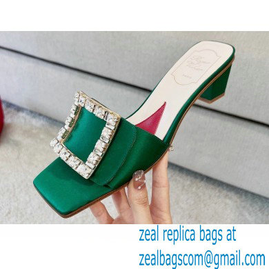 Roger Vivier Heel 4.5cm Love Rhinestone Buckle Mules Satin Green