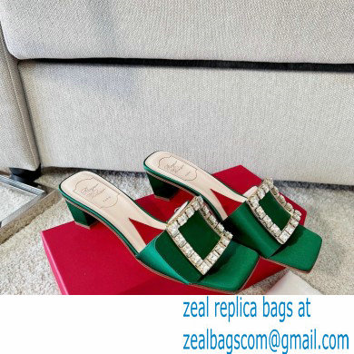 Roger Vivier Heel 4.5cm Love Rhinestone Buckle Mules Satin Green